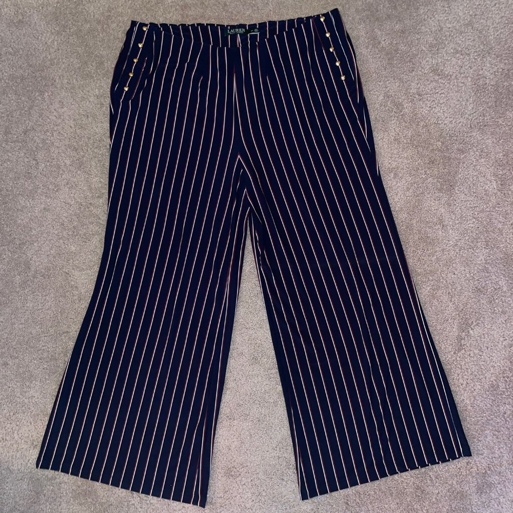 Lauren Ralph Lauren Stretch Wide Leg Pants with Gold Buttons